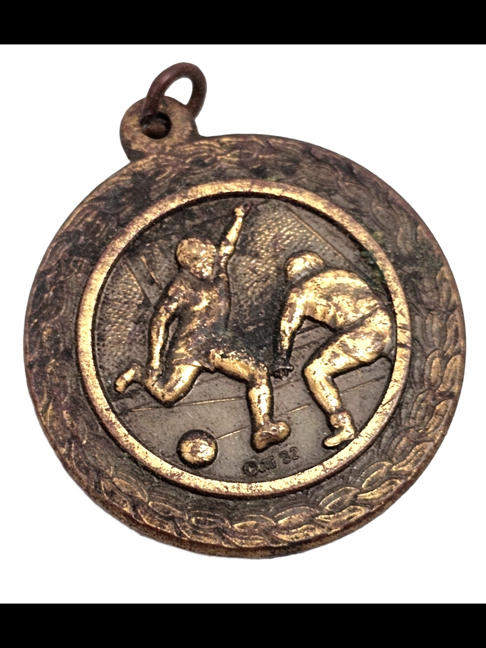 Vintage 1982 Soccer Football Medal Award Bronze Tone Laurel Wreath Blank 2"